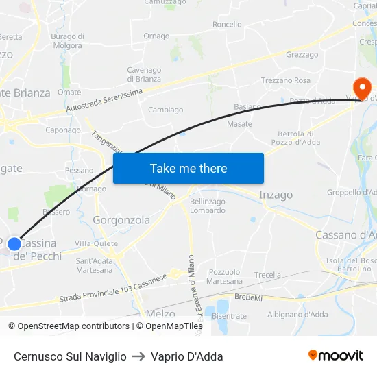 Cernusco Sul Naviglio to Vaprio D'Adda map