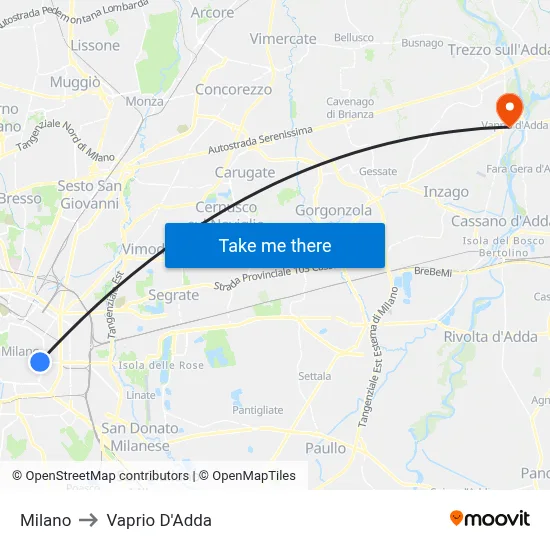 Milan to Vaprio D'Adda map