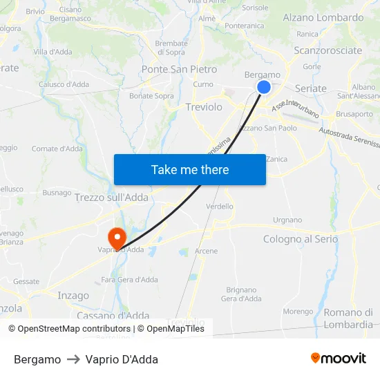 Bergamo to Vaprio D'Adda map