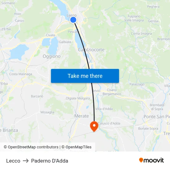 Lecco to Paderno D'Adda map