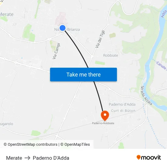 Merate to Paderno D'Adda map