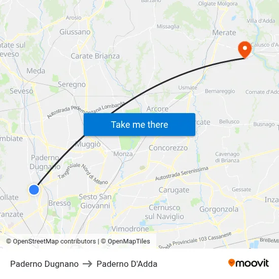 Paderno Dugnano to Paderno D'Adda map