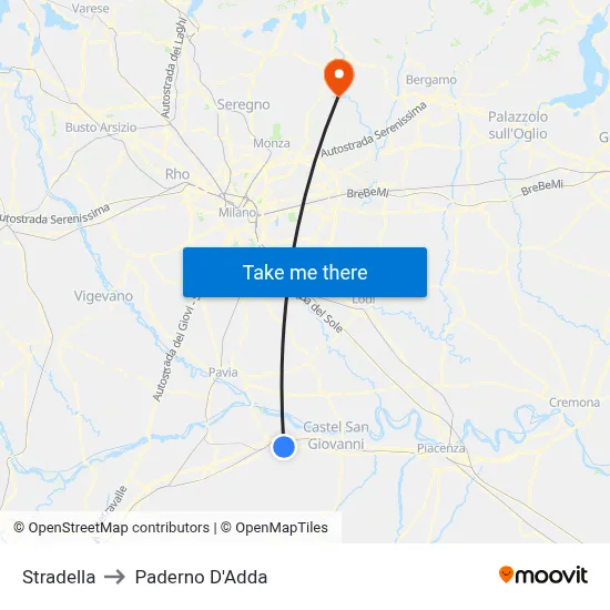 Stradella to Paderno D'Adda map