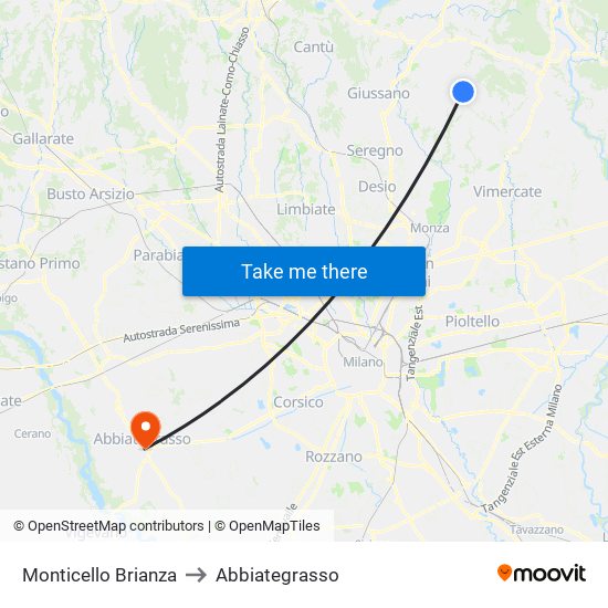 Monticello Brianza to Abbiategrasso map