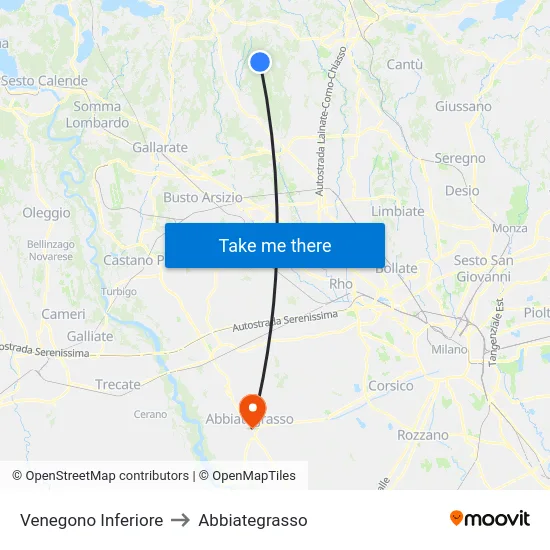 Venegono Inferiore to Abbiategrasso map