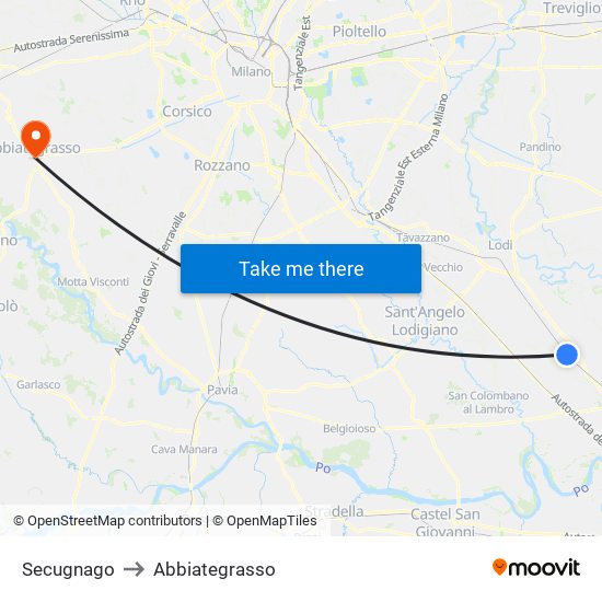 Secugnago to Abbiategrasso map
