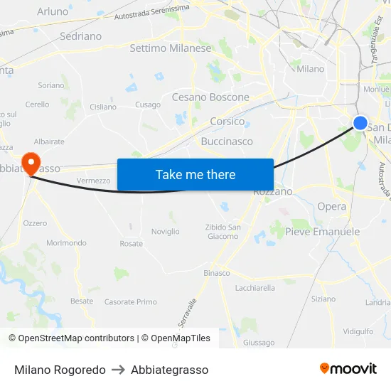 Milano Rogoredo to Abbiategrasso map