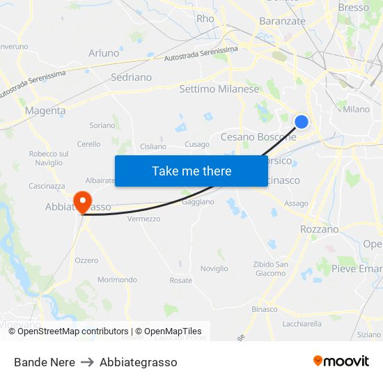 Bande Nere to Abbiategrasso map
