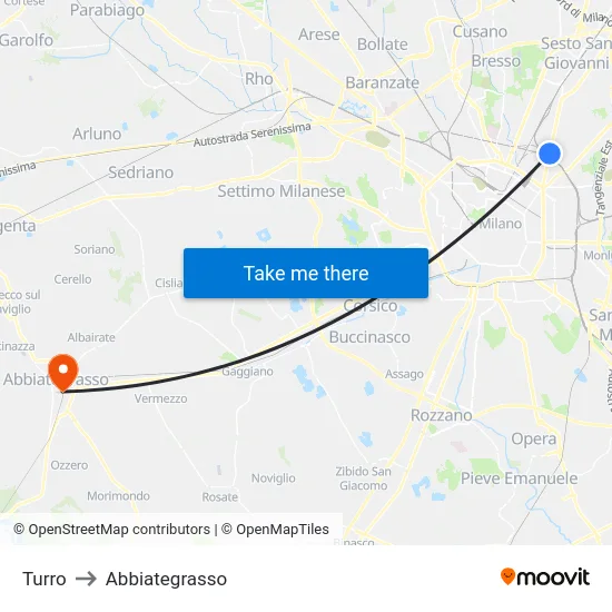 Turro to Abbiategrasso map