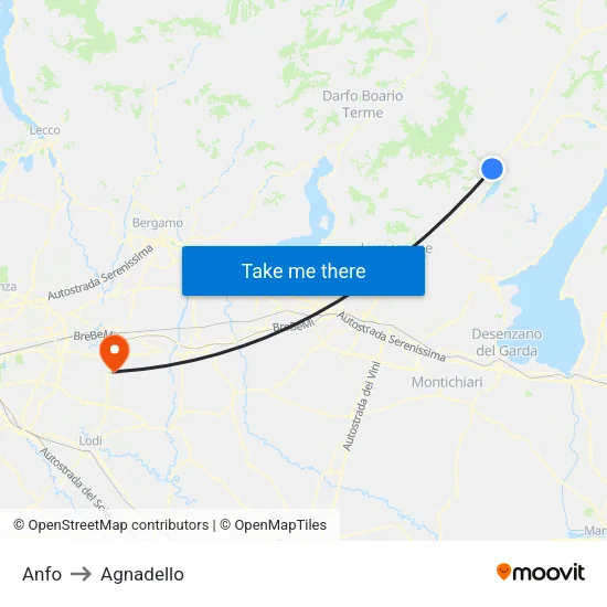 Anfo to Agnadello map