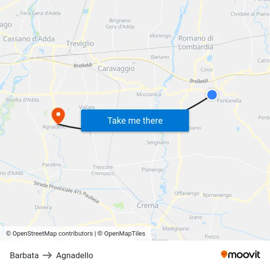 Barbata to Agnadello map