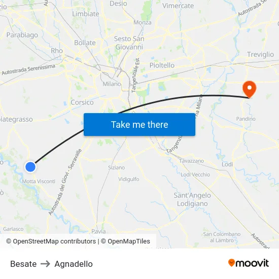 Besate to Agnadello map