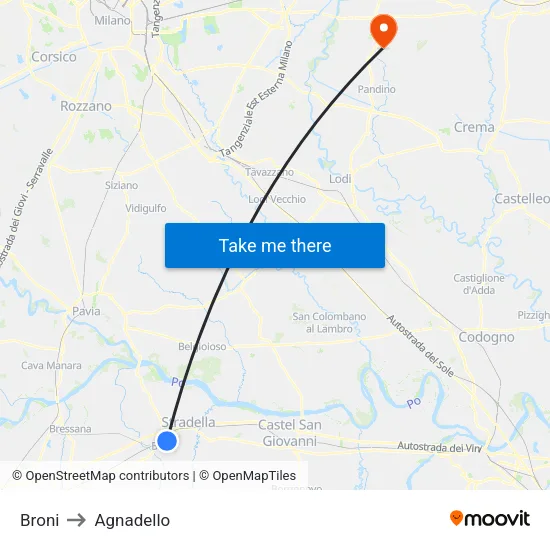 Broni to Agnadello map