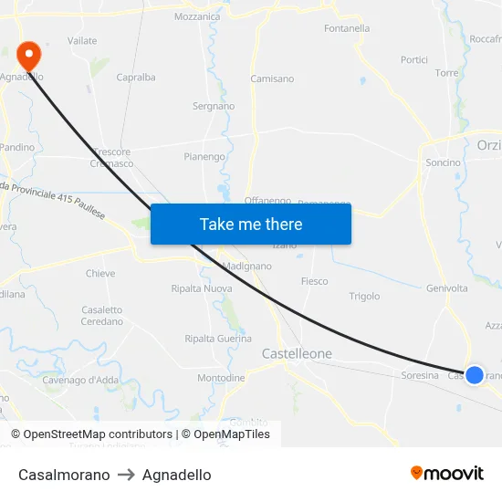 Casalmorano to Agnadello map