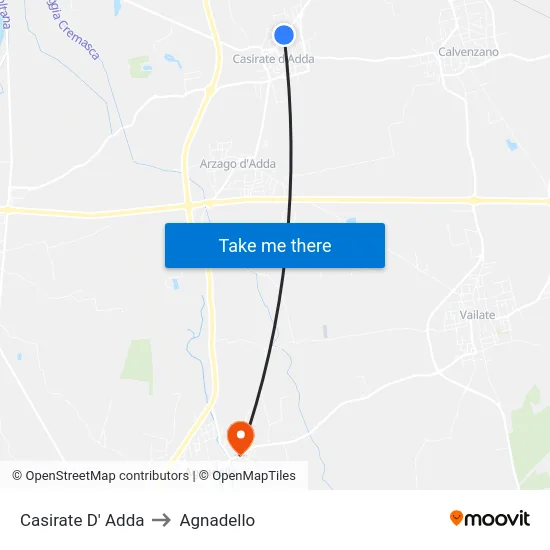 Casirate d'Adda to Agnadello map