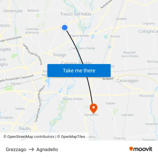 Grezzago to Agnadello map