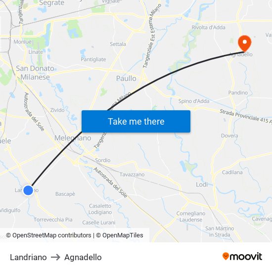 Landriano to Agnadello map