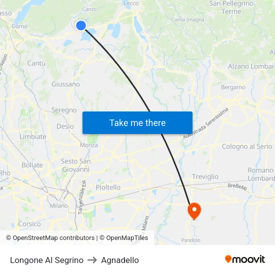 Longone Al Segrino to Agnadello map