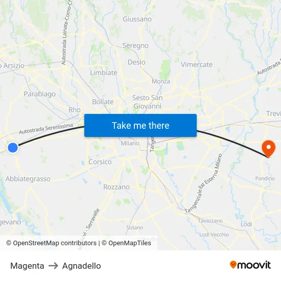 Magenta to Agnadello map