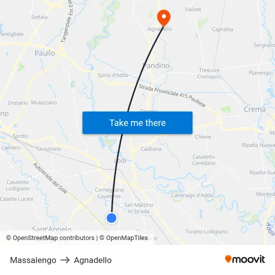 Massalengo to Agnadello map