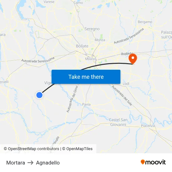 Mortara to Agnadello map