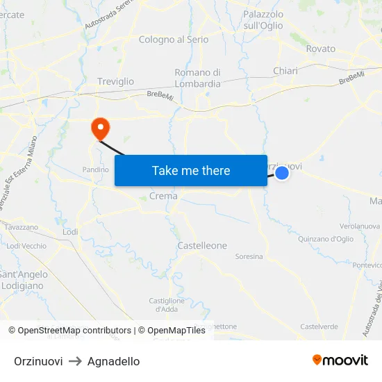 Orzinuovi to Agnadello map