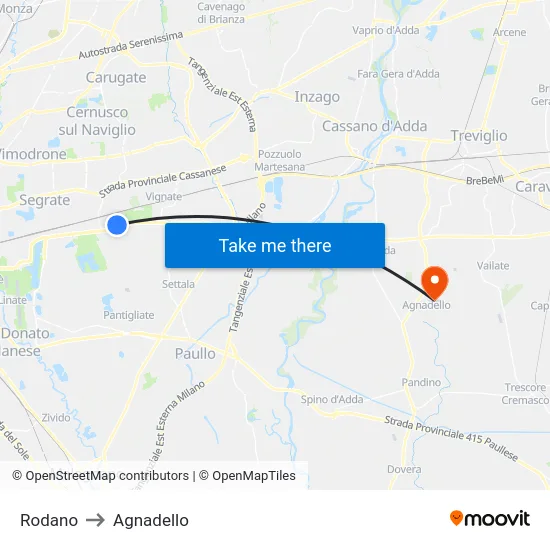 Rodano to Agnadello map
