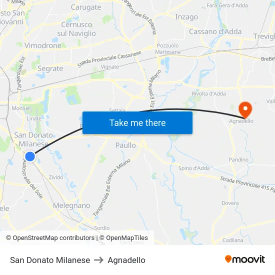 San Donato Milanese to Agnadello map