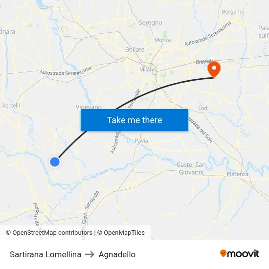 Sartirana Lomellina to Agnadello map