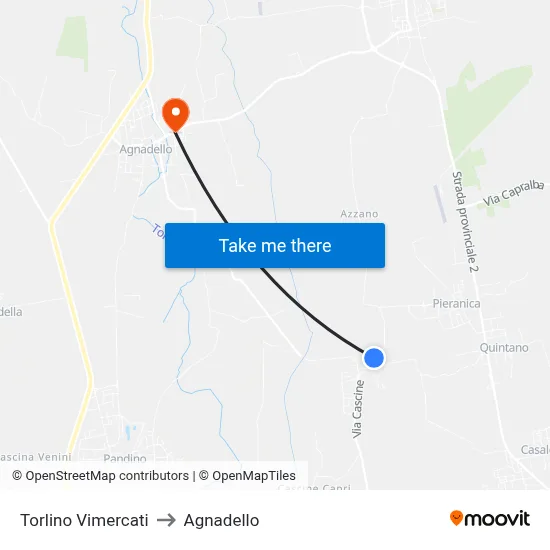 Torlino Vimercati to Agnadello map