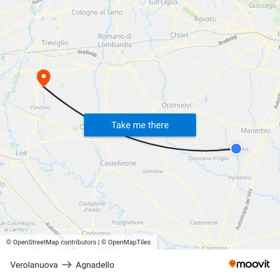 Verolanuova to Agnadello map