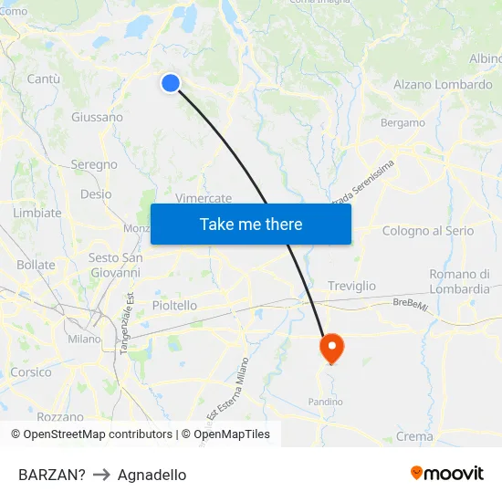 Barzan to Agnadello map
