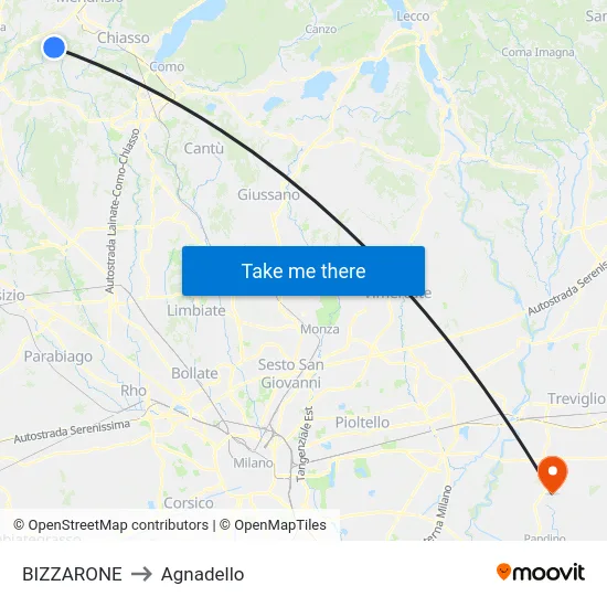 Bizzarone to Agnadello map