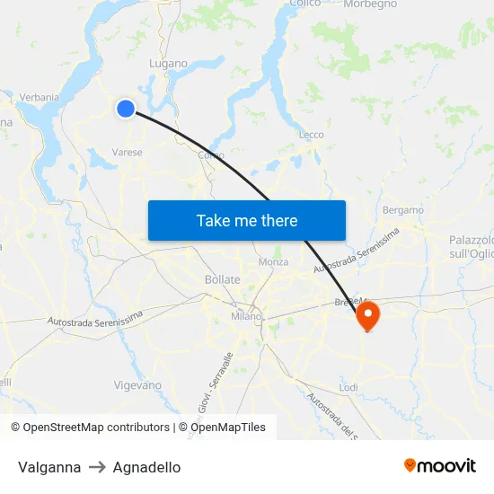 Valganna to Agnadello map