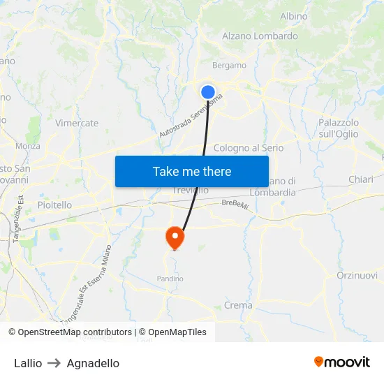 Lallio to Agnadello map