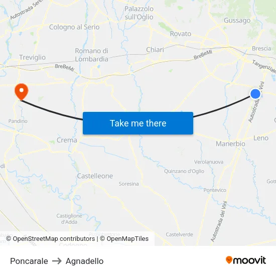 Poncarale to Agnadello map