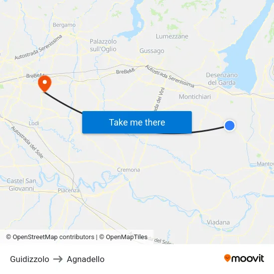 Guidizzolo to Agnadello map