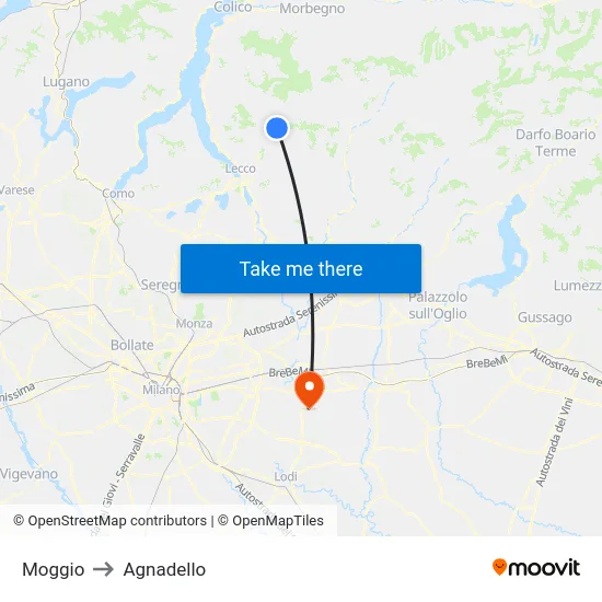 Moggio to Agnadello map