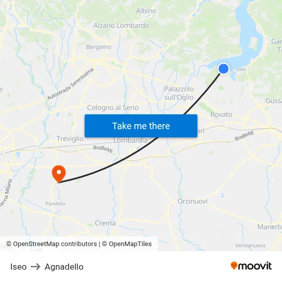 Iseo to Agnadello map