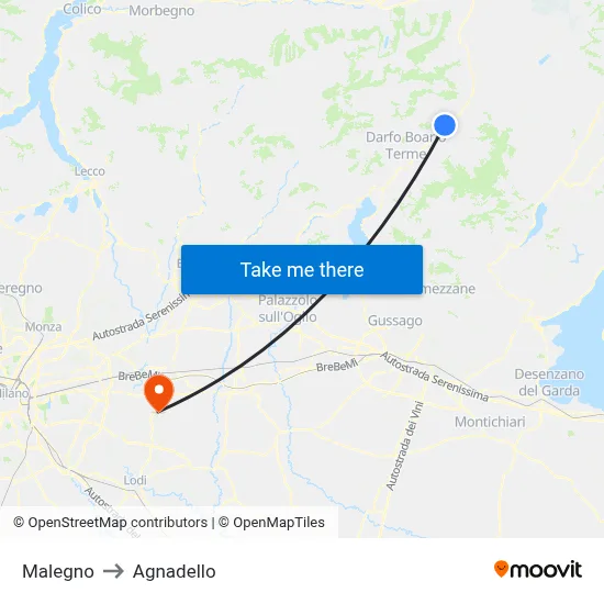 Malegno to Agnadello map