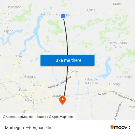Morbegno to Agnadello map