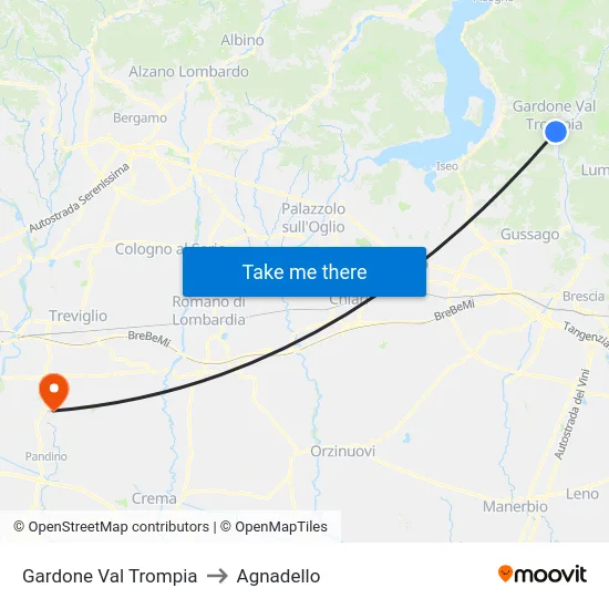 Gardone Val Trompia to Agnadello map