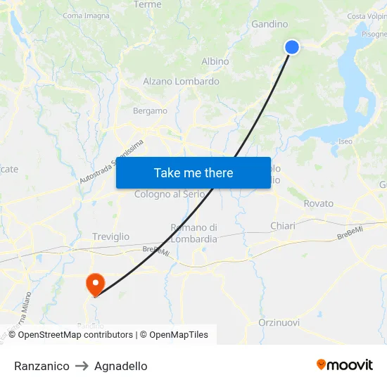 Ranzanico to Agnadello map