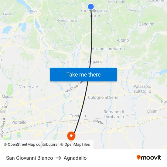 San Giovanni Bianco to Agnadello map