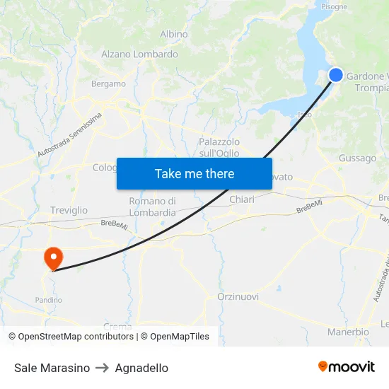 Sale Marasino to Agnadello map