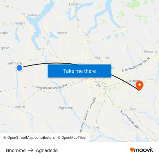 Ghemme to Agnadello map