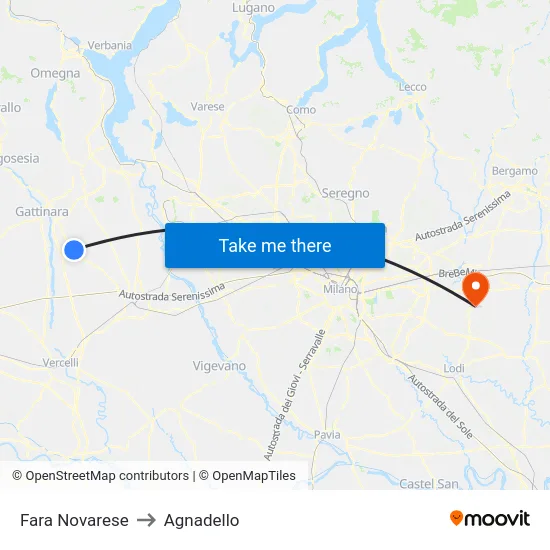 Fara Novarese to Agnadello map