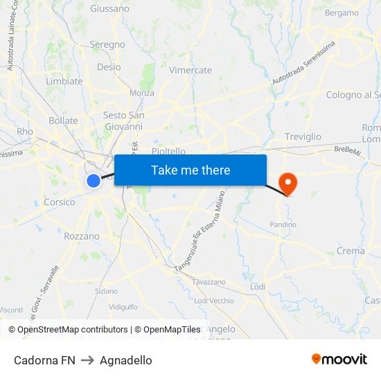 Cadorna FN to Agnadello map