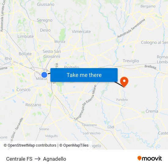 Centrale FS to Agnadello map
