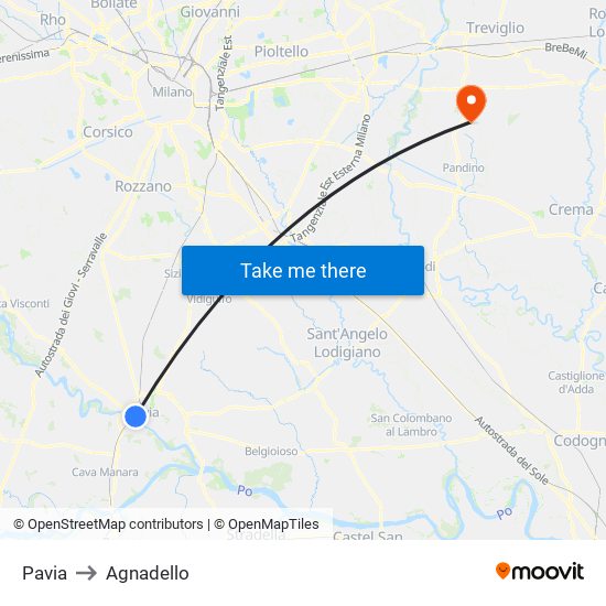 Pavia to Agnadello map